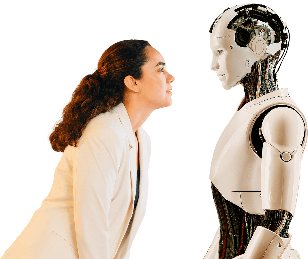 Woman looking at a robot